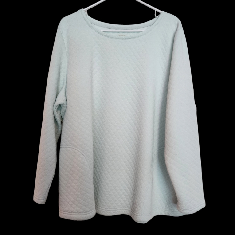 COLDWATER Creek Blue Green Quilted long sleeve Pullover Top 2 pockets SZ 2X